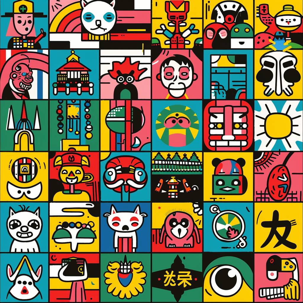Vector icons set illustrated by Keiichi Tanaami