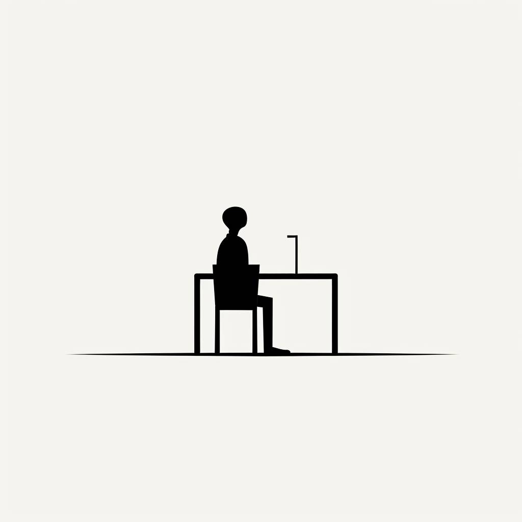 A simple, minimalistic image single using figure with clean lines and high contrast. The background should be white, and the figure should be black with black outlines. [Desk cleaning chores], minimal style --v 6.0