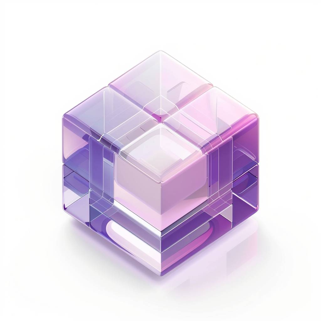 Isometric 3D icon of a [Subject], transparent glass material, purple and white, in the style of UI UX design, a translucent effect, reflection, C4D rendering, simple design, white background