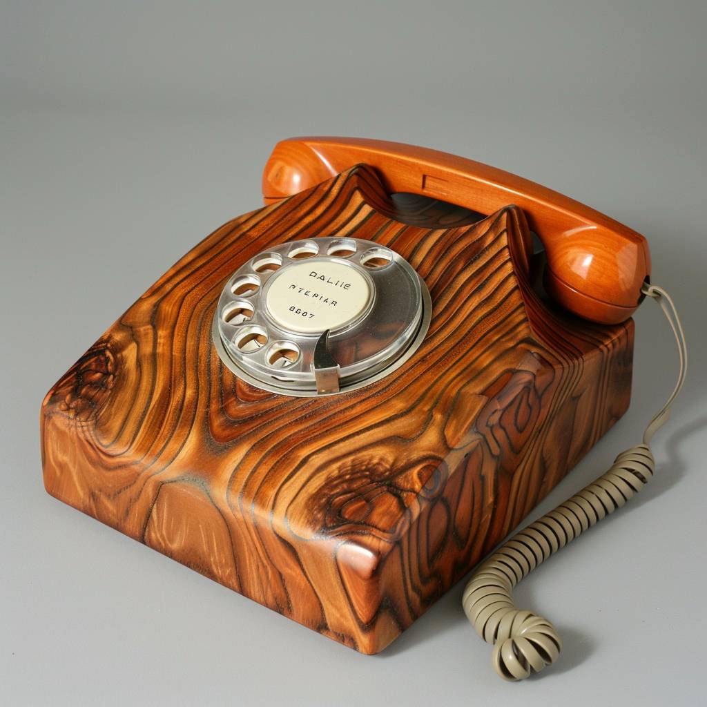 1970s design rotary stationary phone made with ripple-surfaced material