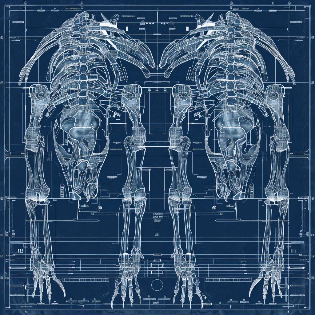 Blueprint of mechanical animal. Symmetrical composition