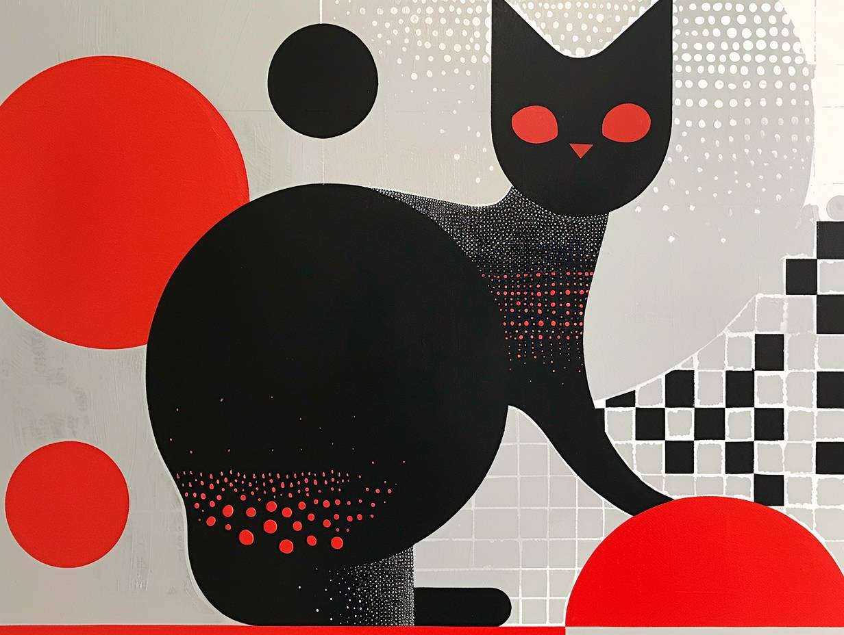 カズマサナガイによって描かれた猫を表現した幾何学的抽象--カオス10--v 6.0--ar 4:3--リラックス