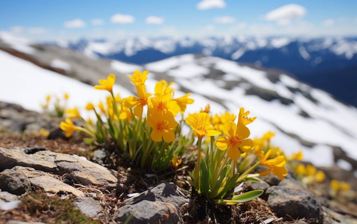 A lunch at the top of the world, sitting on saddle blankets spread out upon waxy yellow glacier lilies, which grew beside a snowdrift that some exotic bacteria had made the color of raspberry sherbet.