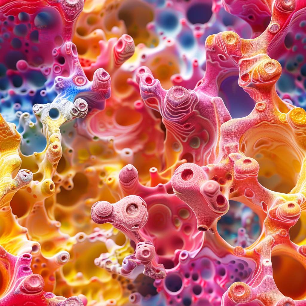 Macro view of porous surface in vivid colors