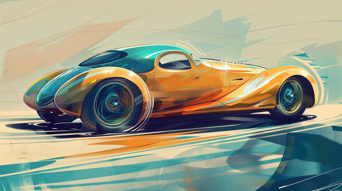 Illustration of a car, precisionism style