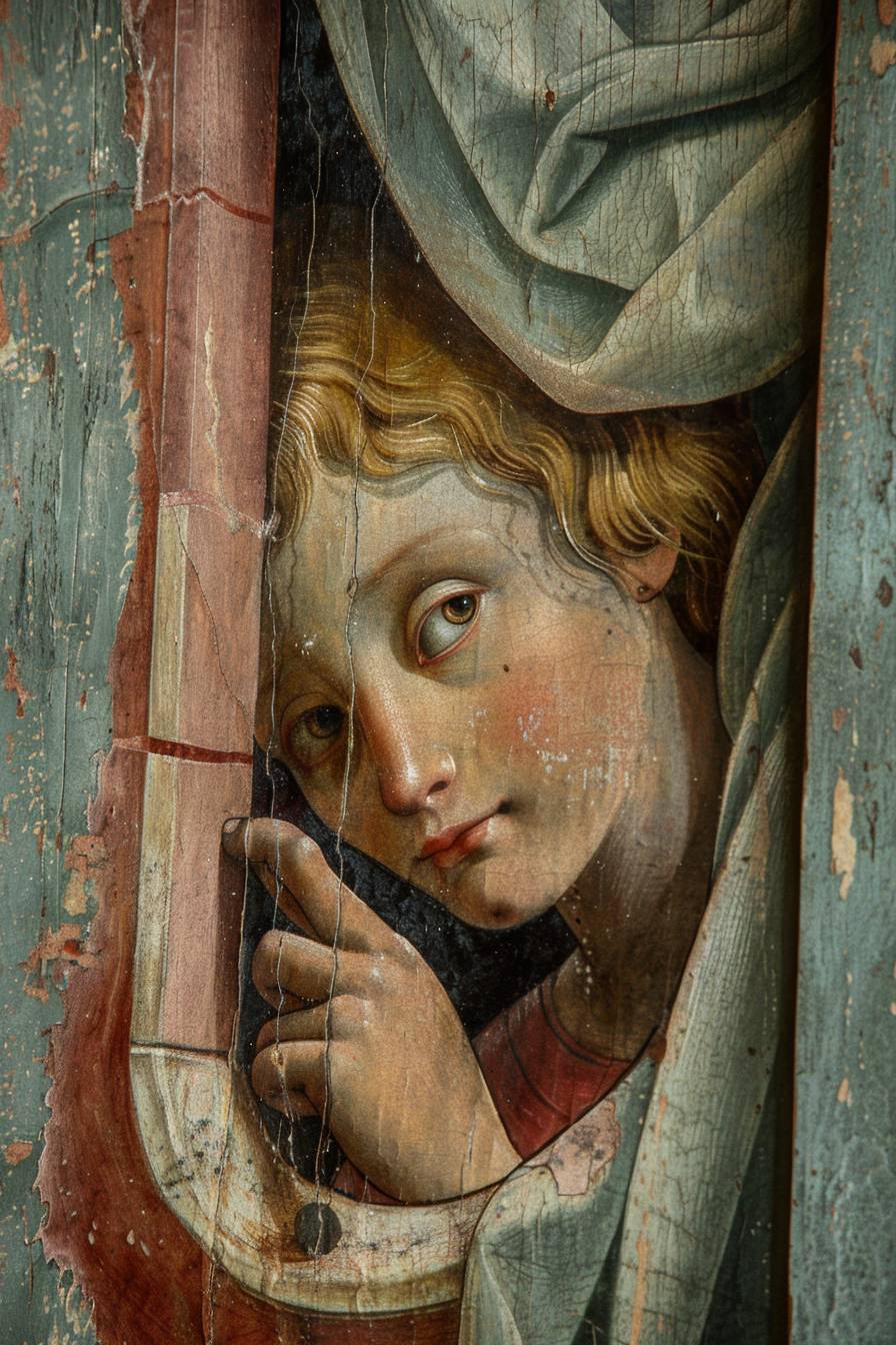 Peeping look through the keyhole depicted by Masaccio