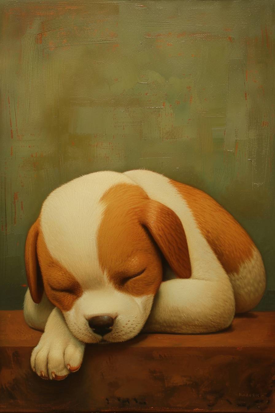Sleeping puppy painted by Liu Ye