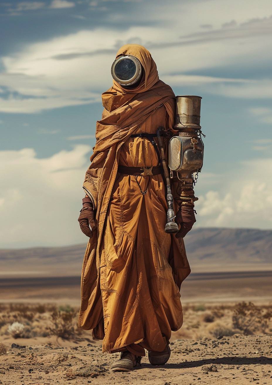 Steampunk traveler monk in the desert by Lynsey Addario--AR 5:7--version 6.0