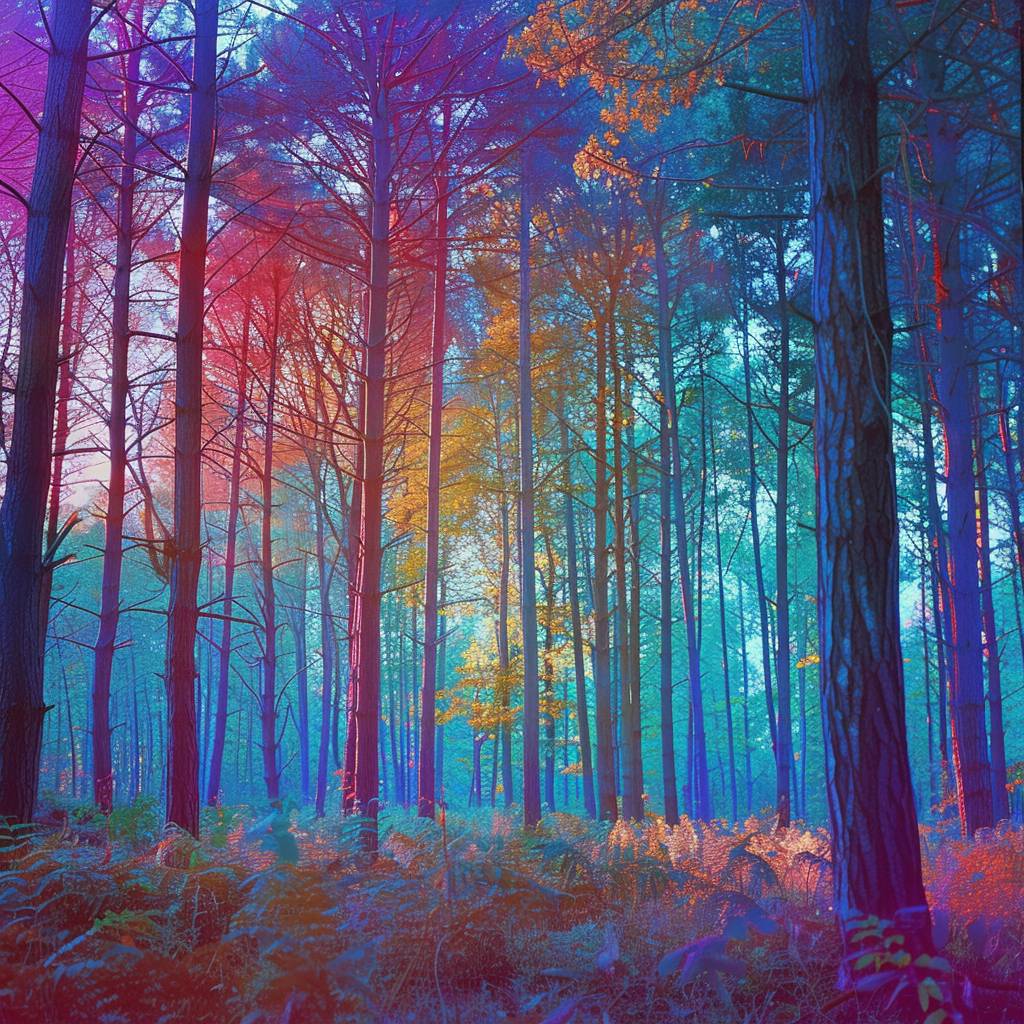 Serene forest in psychedelic colors