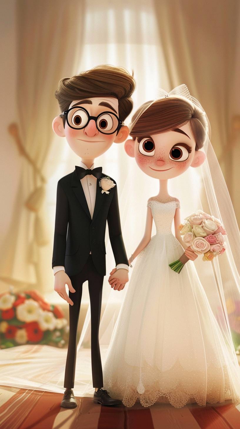 ピクサーとアニメスタイル、結婚式用の若いカップル