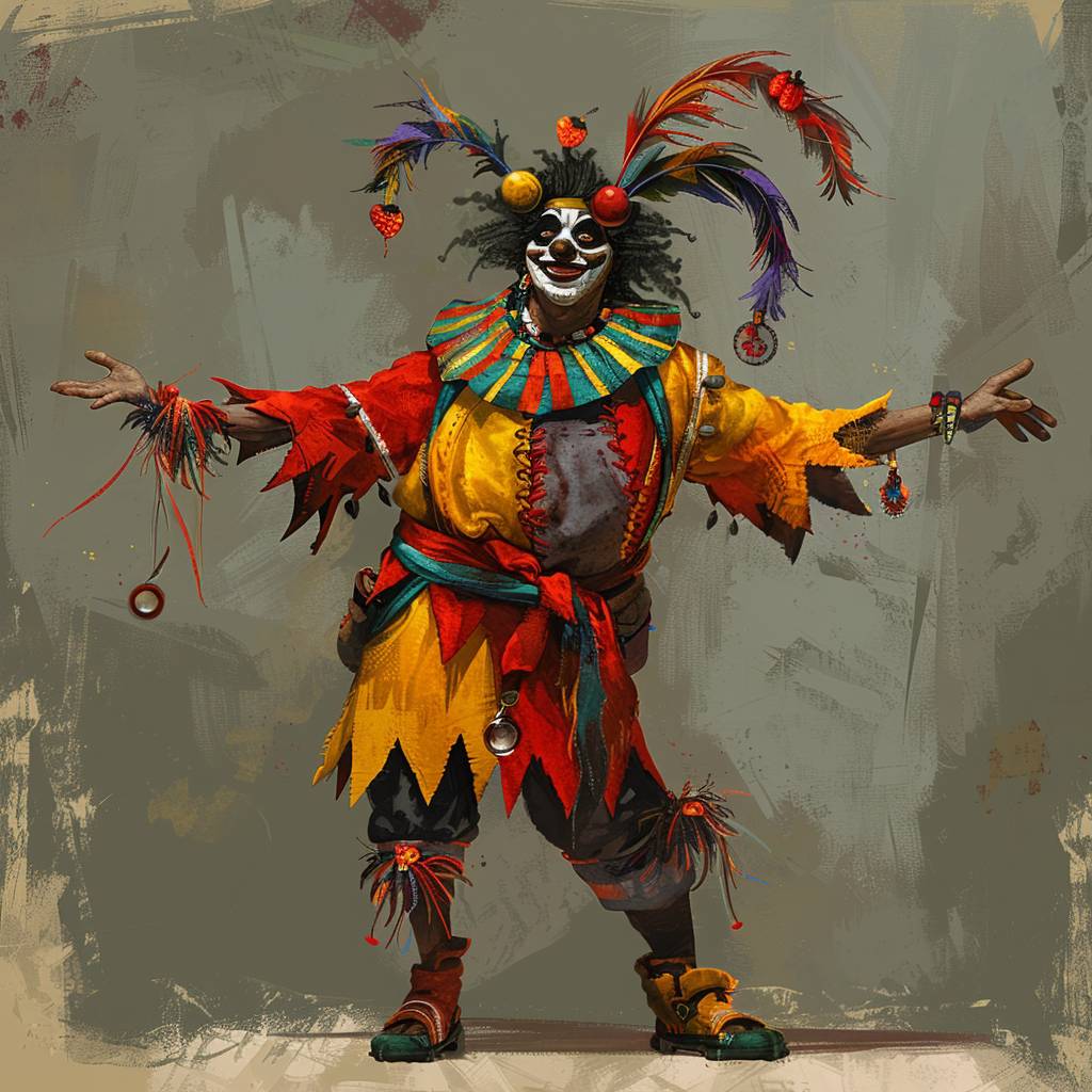 Jester folk character illustrated by Yinka Ilori