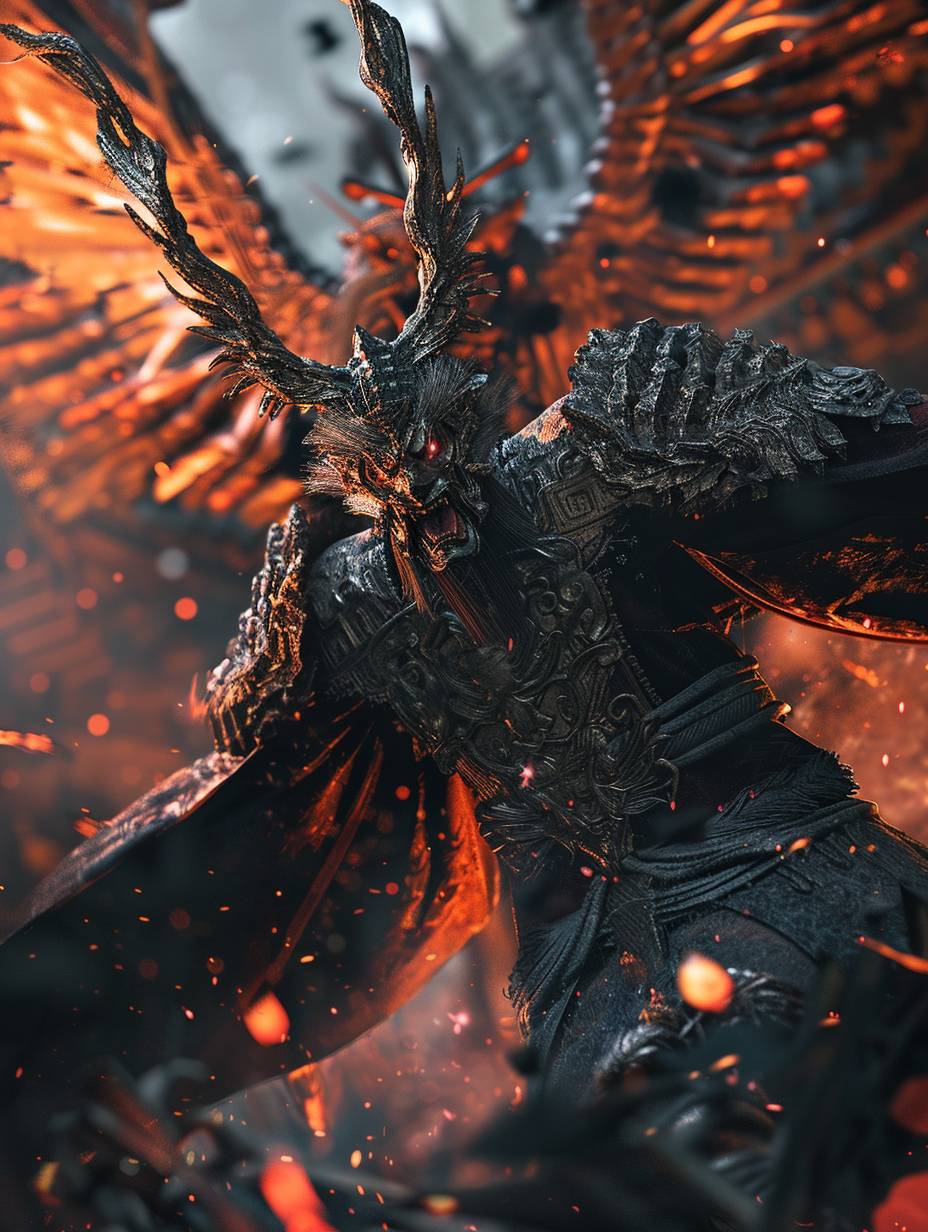 Game screen shot of Dark Souls, third person over shoulder shot, background featuring gigantic Chinese Tang dynasty god sculpture, in the style of neo-traditional Chinese, close-up panoramic wide-angle shot capturing full body dynamic action, depth of field, tilt unbalanced composition, gigantic scale, C4D, blender, Unreal Engine, Octane render, global illumination, ray traced reflections, SSAO, shaders, FXAA, CGI, RTX, VFX, 4K resolution, best quality, ultra-detailed, hyper-realistic, grimdark, dark, gritty, subtle tone