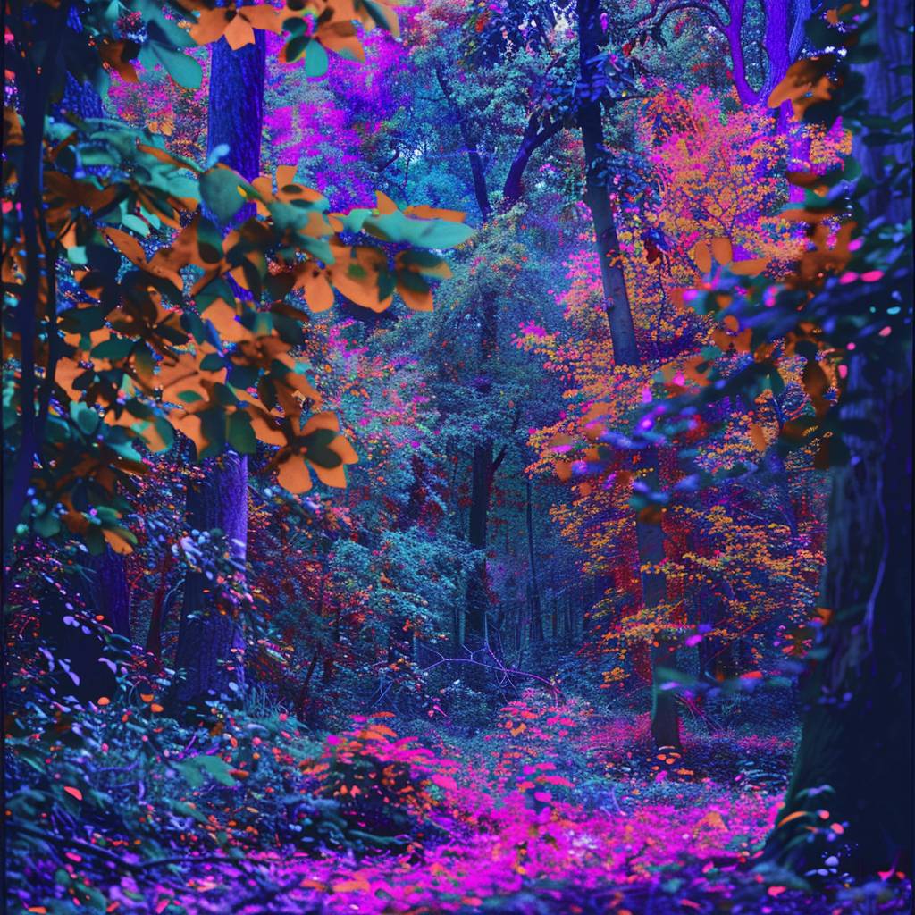 Serene forest in psychedelic colors