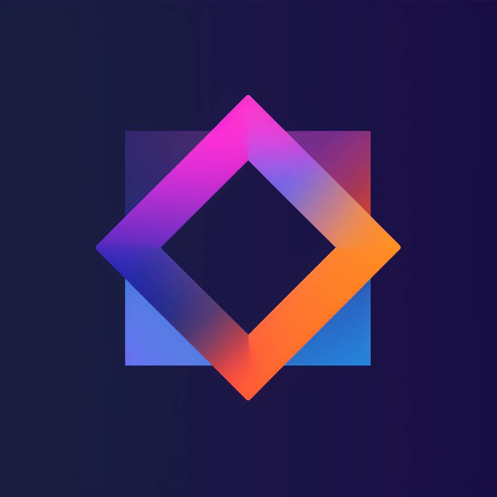 Flat vector logo of square, blue purple orange gradient, simple minimal, by Ivan Chermayeff