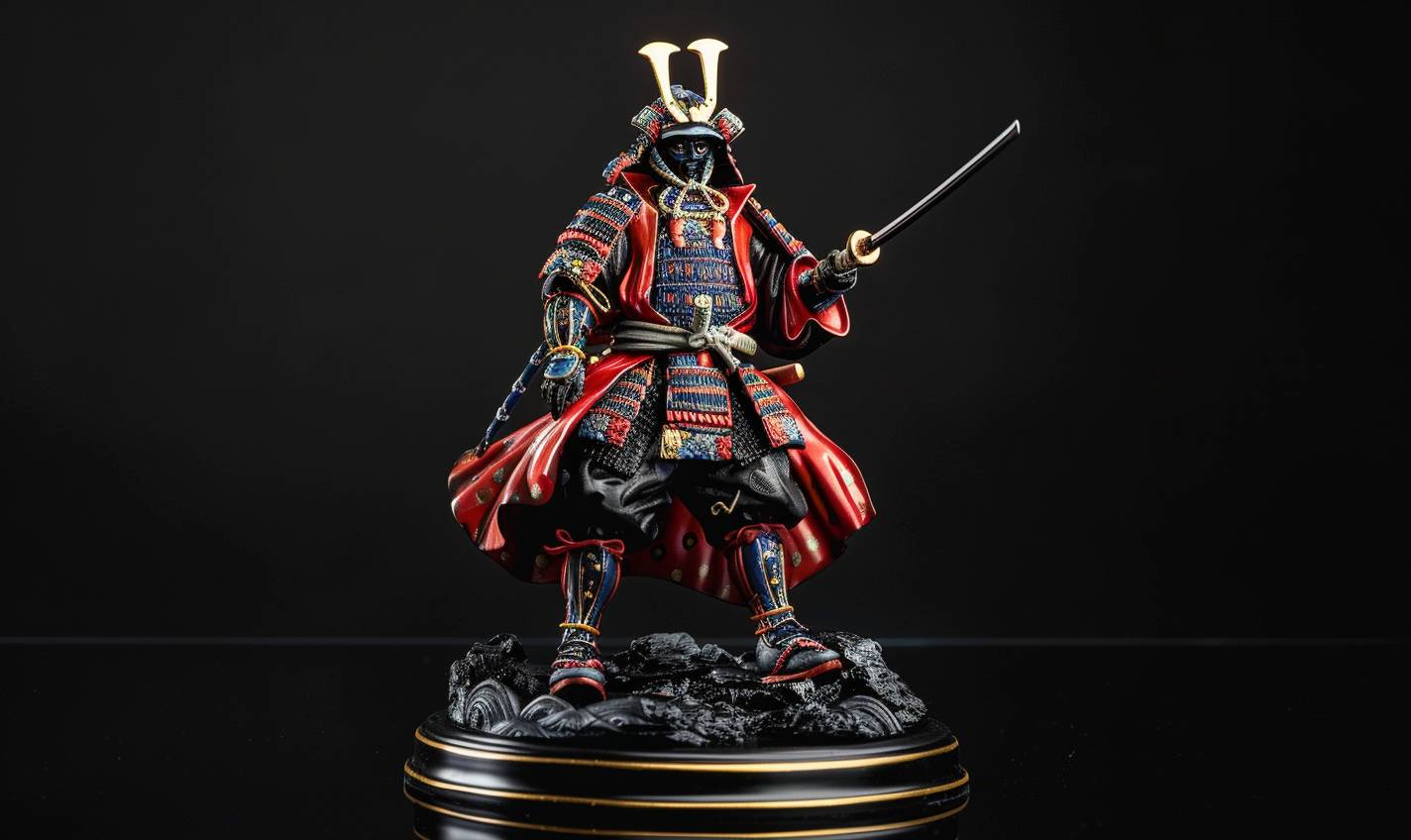 Samurai figurine designed and painted by Liu Ye on black background