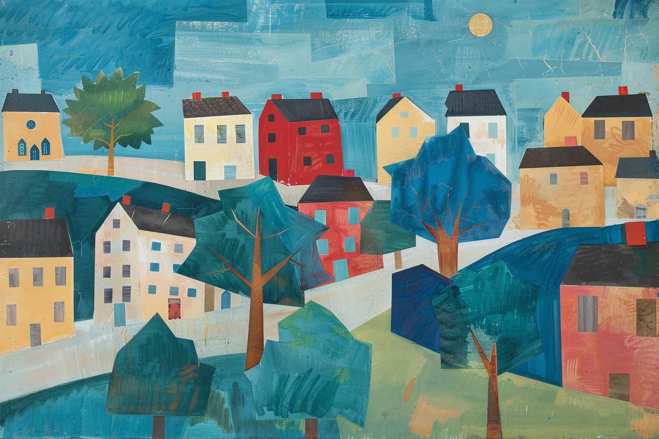 In style of Milton Avery, city landscape