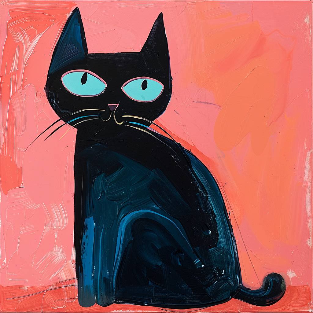 Feline animal painting in the style of Jean Jullien