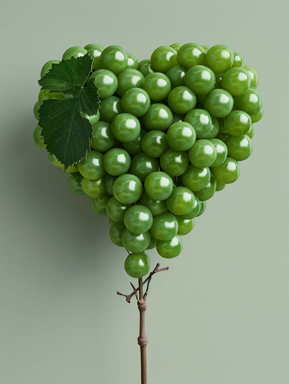 3D render of a bunch of heart-shaped golf balls with a plain background. The golf balls are clustered together in the style of grapes on a golf tee or branches. The background is simple with no additional elements.