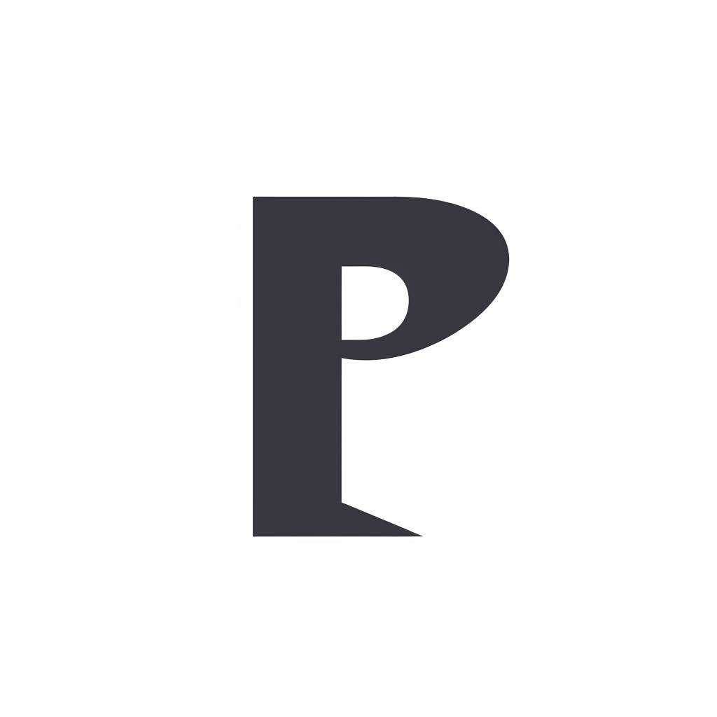 Minimalist typographic logo based on the letter “P”, legible, clean, on plain white background, clean vector, high contrast, flat color.