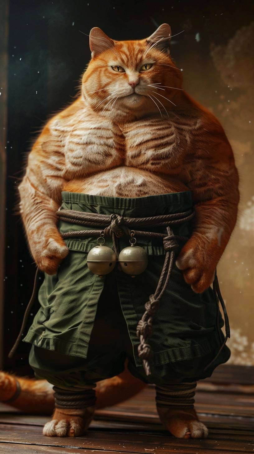 太った猫相撲選手、本物のカメラと本物の猫で撮影したようなリアルな写真になるべきです