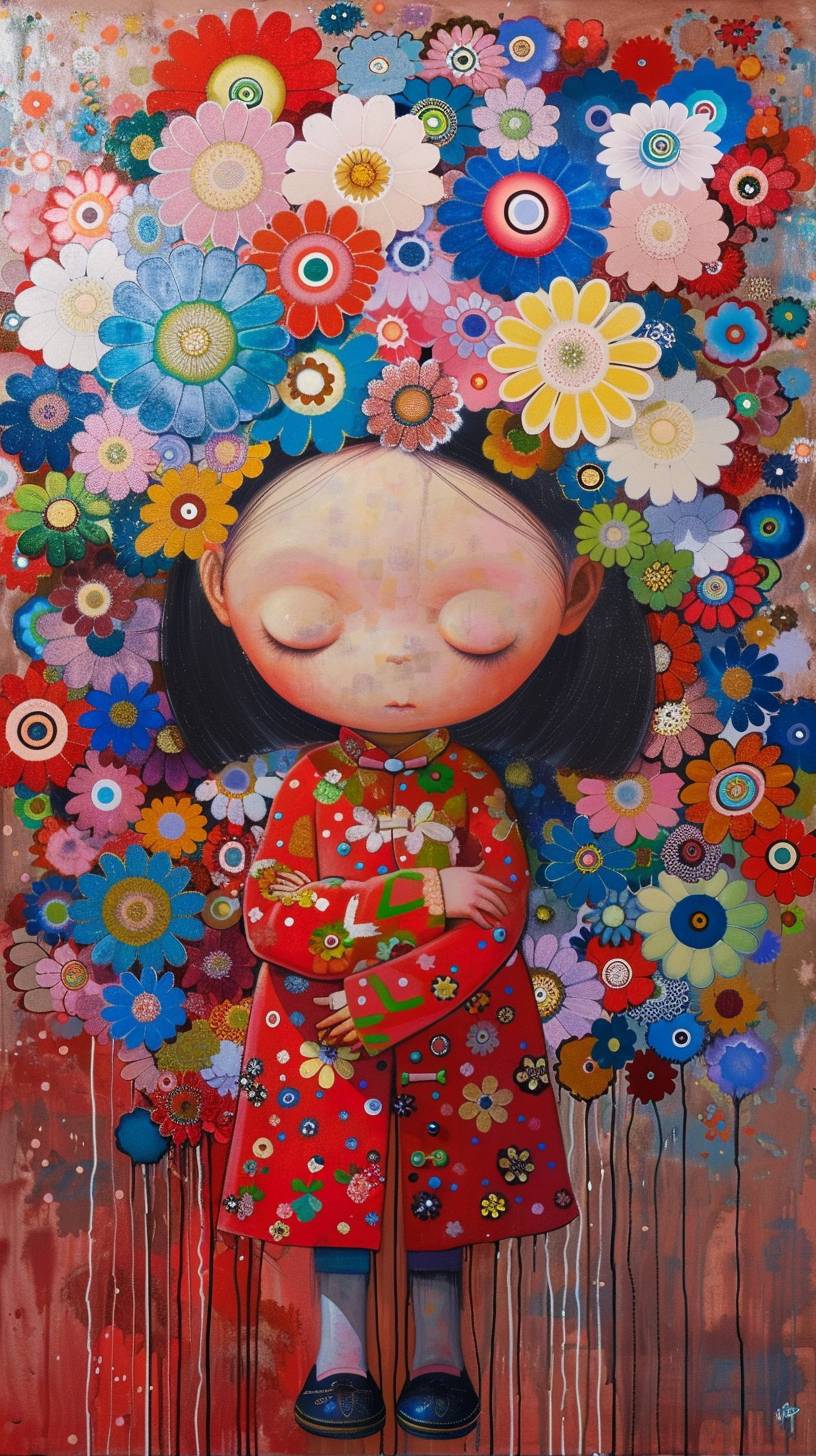 Liu Ye's collaborative painting with Takashi Murakami --v 6.0 --ar 9:16