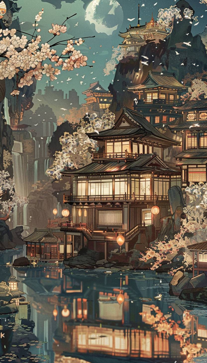 In the style of Hiroshi Yoshida, Enchanted canvas bringing fantasies to reality