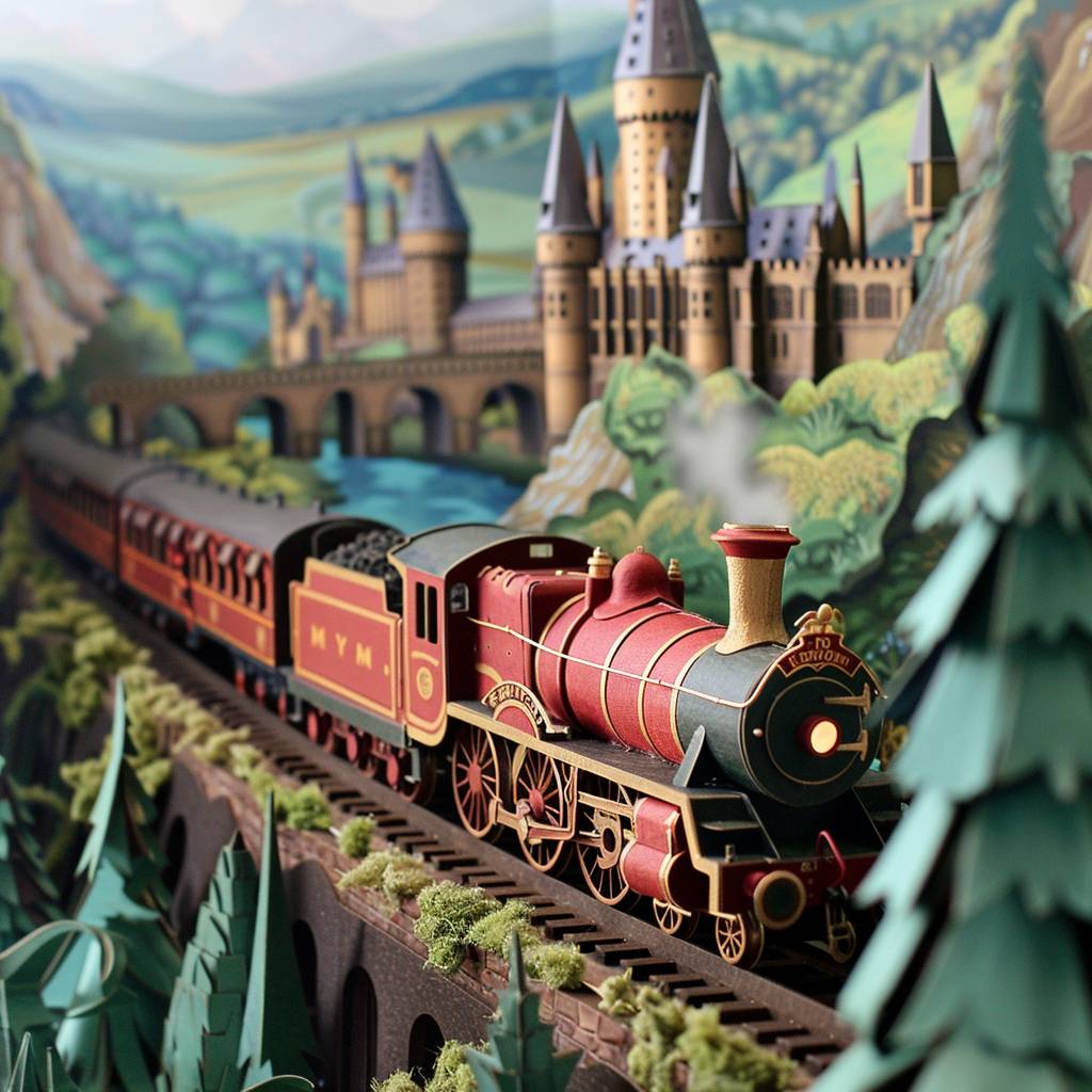 Hogwarts Express train, layered paper craft, paper art, diorama