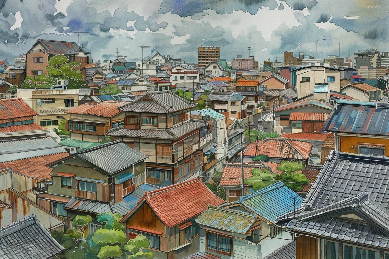 City landscape in the style of Takehiko Inoue