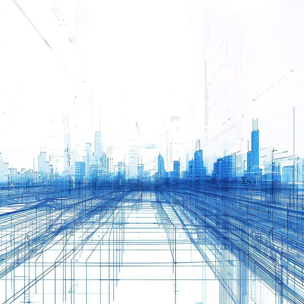 Smart city, blue technology lines, big data, white background