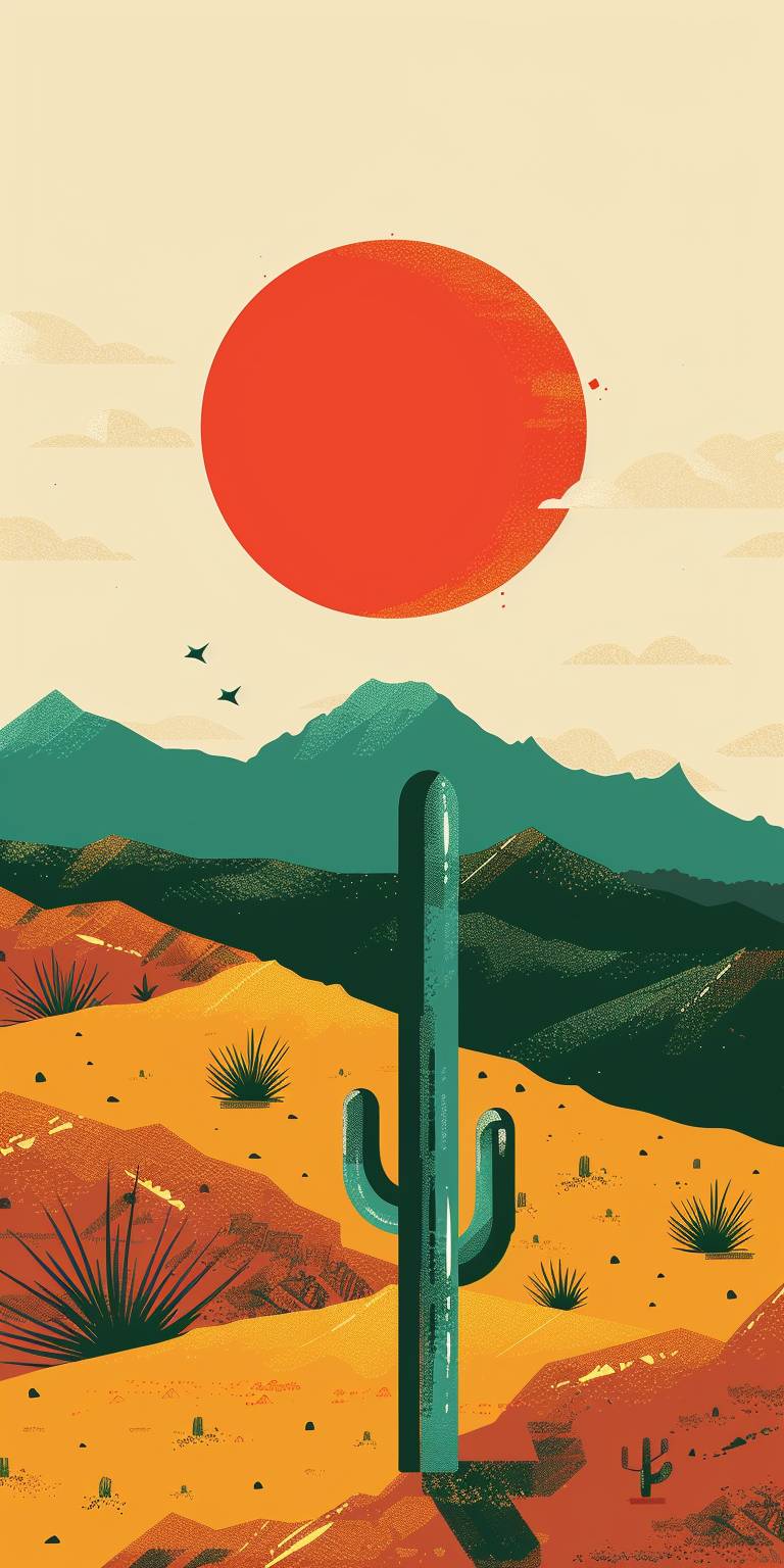 A simple illustration of a desert, simple shapes, three colors, block colors