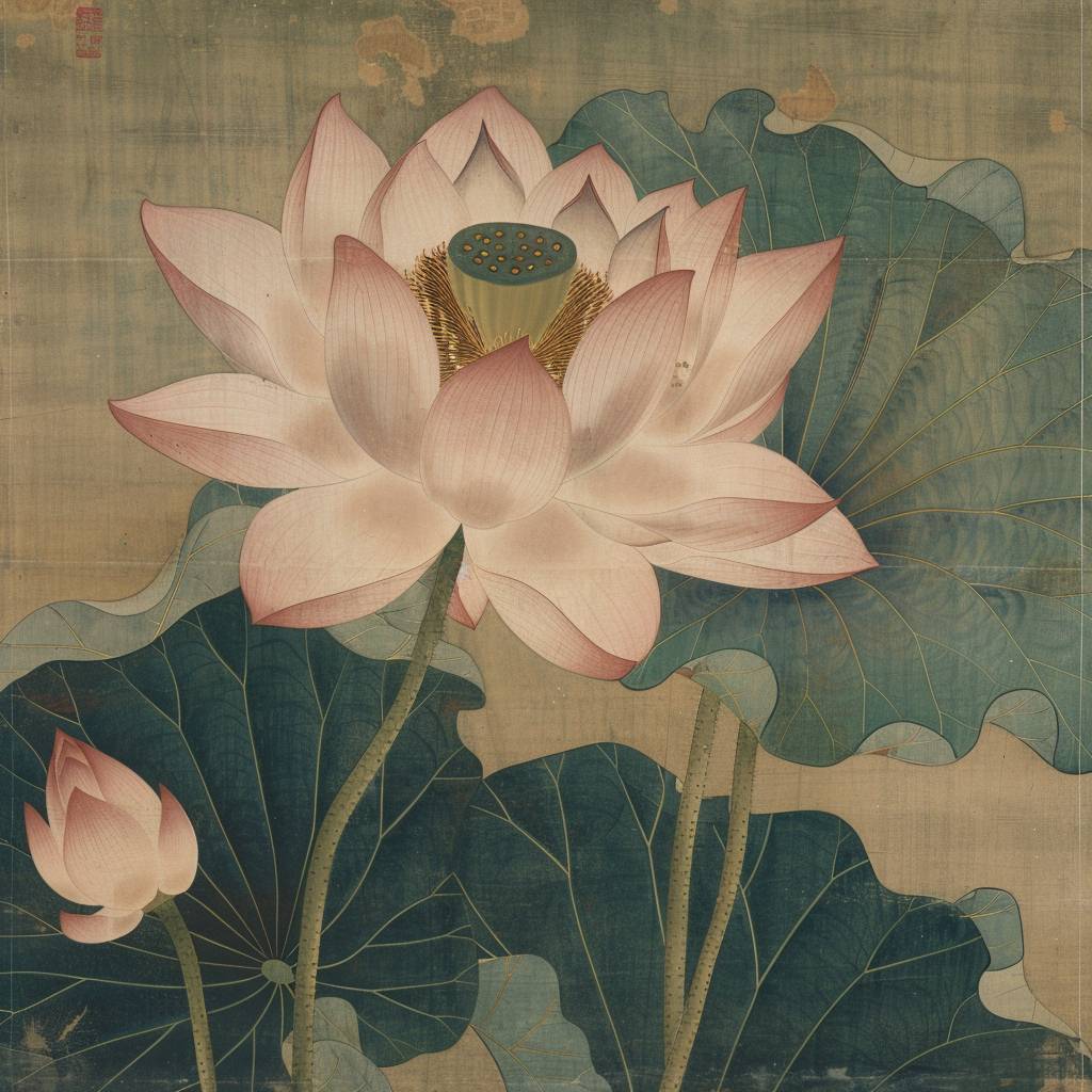 Lotus flower, in style of Kitagawa Utamaro