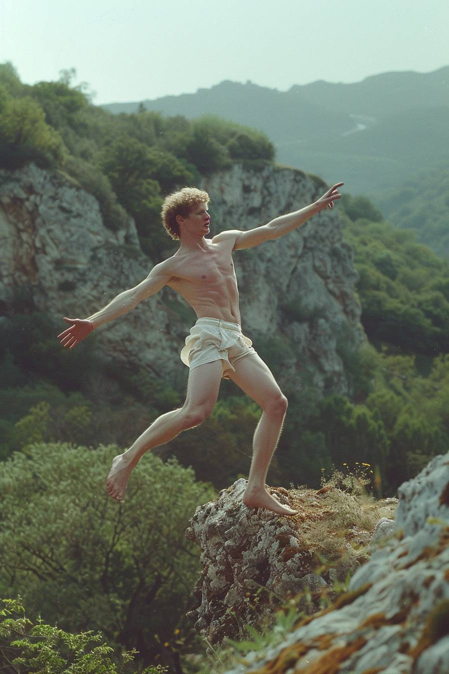 Bertil Nilsson's jumping man outdoors photographed by James Bidgood