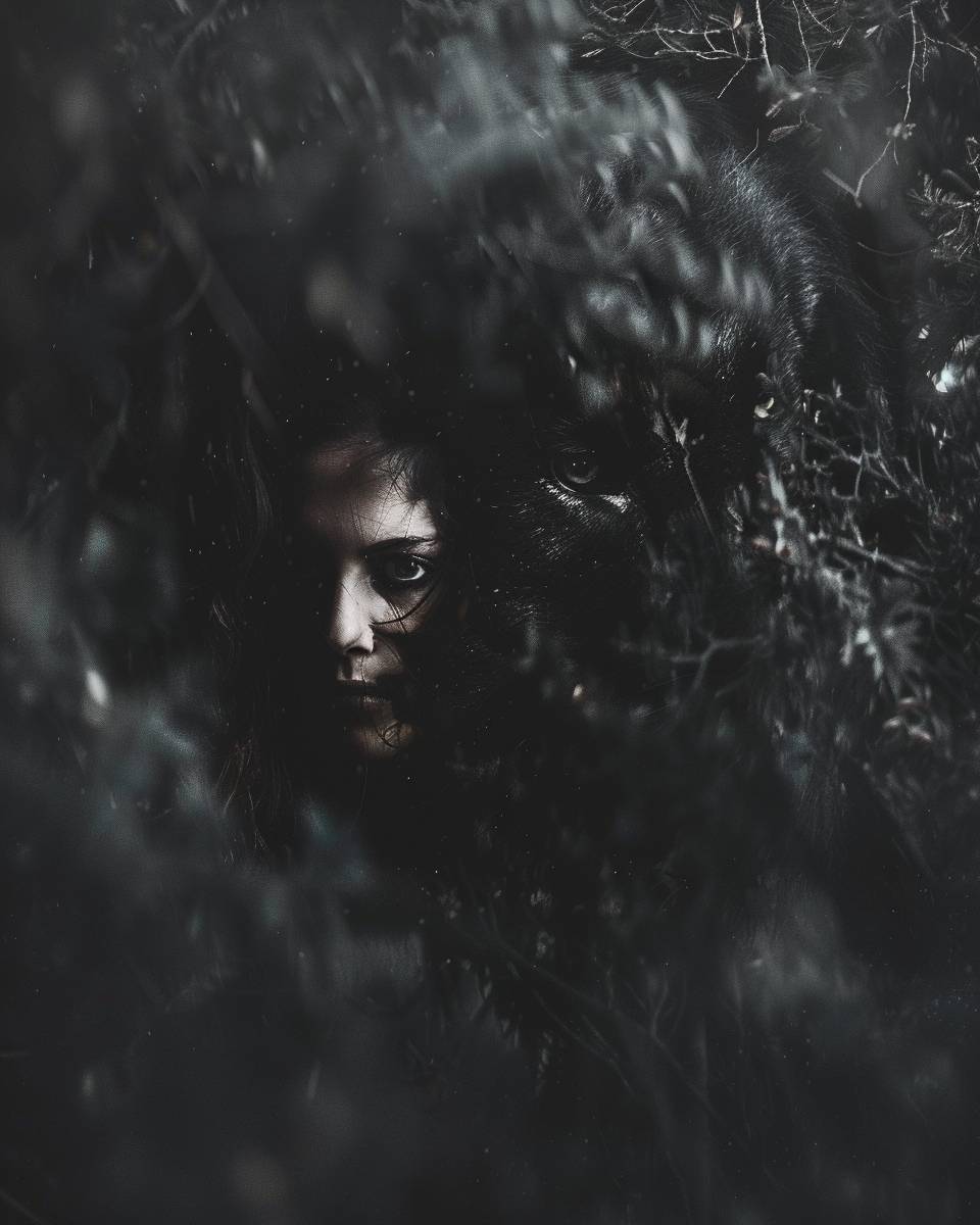 The beast inside me, dark image of woman with a beast emerging from her, poetic photography