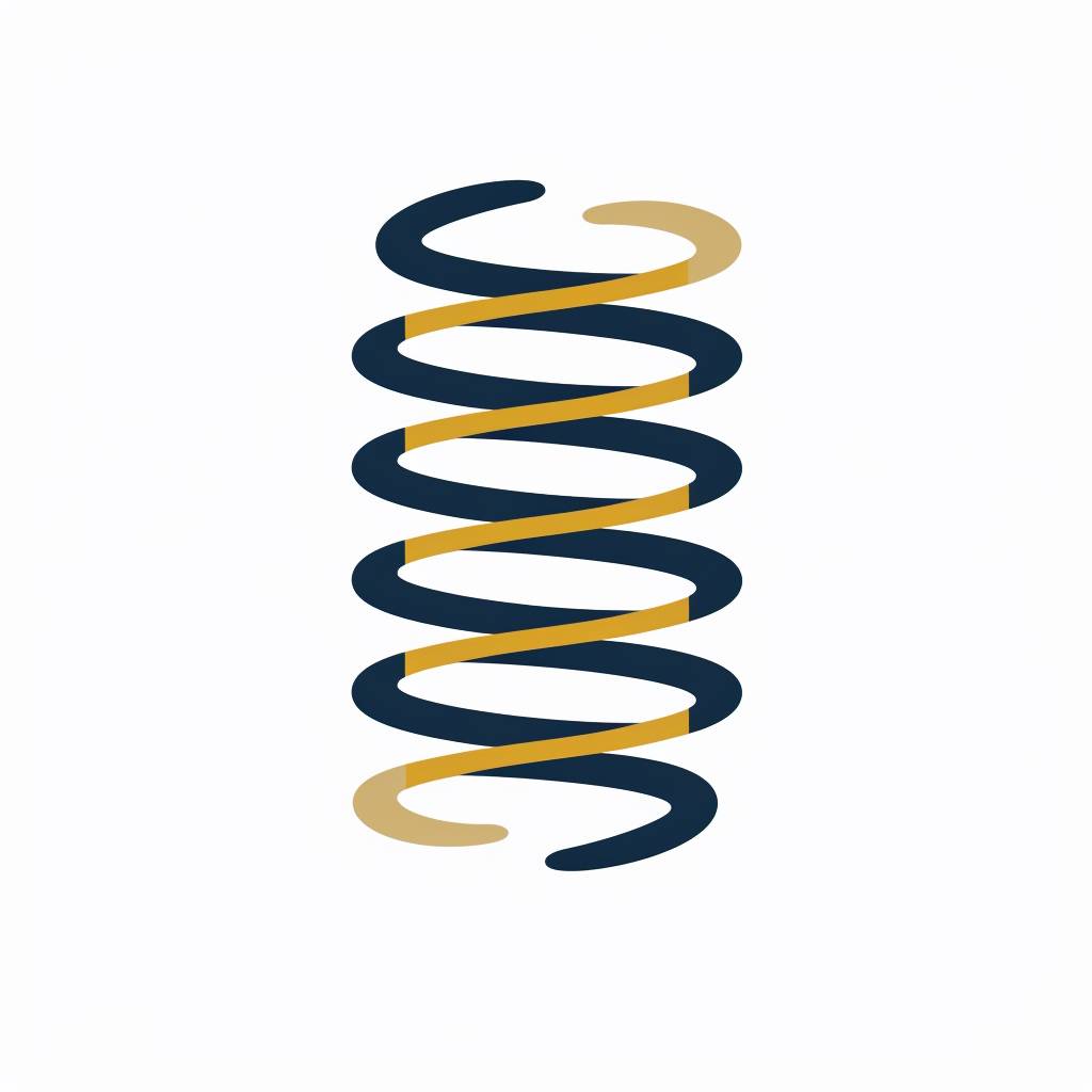 Flat, modern, traditional logo. Simple logo of a metal spring on a white background with navy and gold colors. No shading, no shadows. Vector format. Minimal design with high contrast