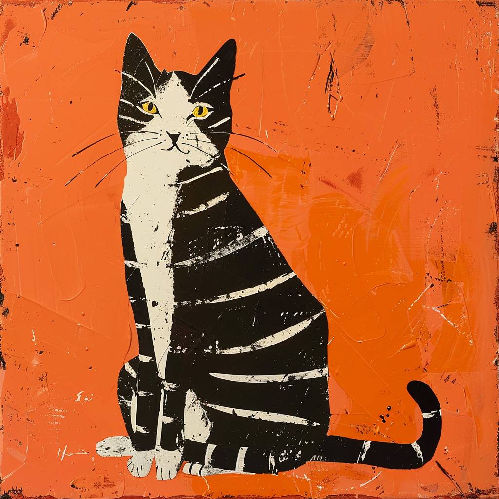 Feline animal painting in the style of Hergé