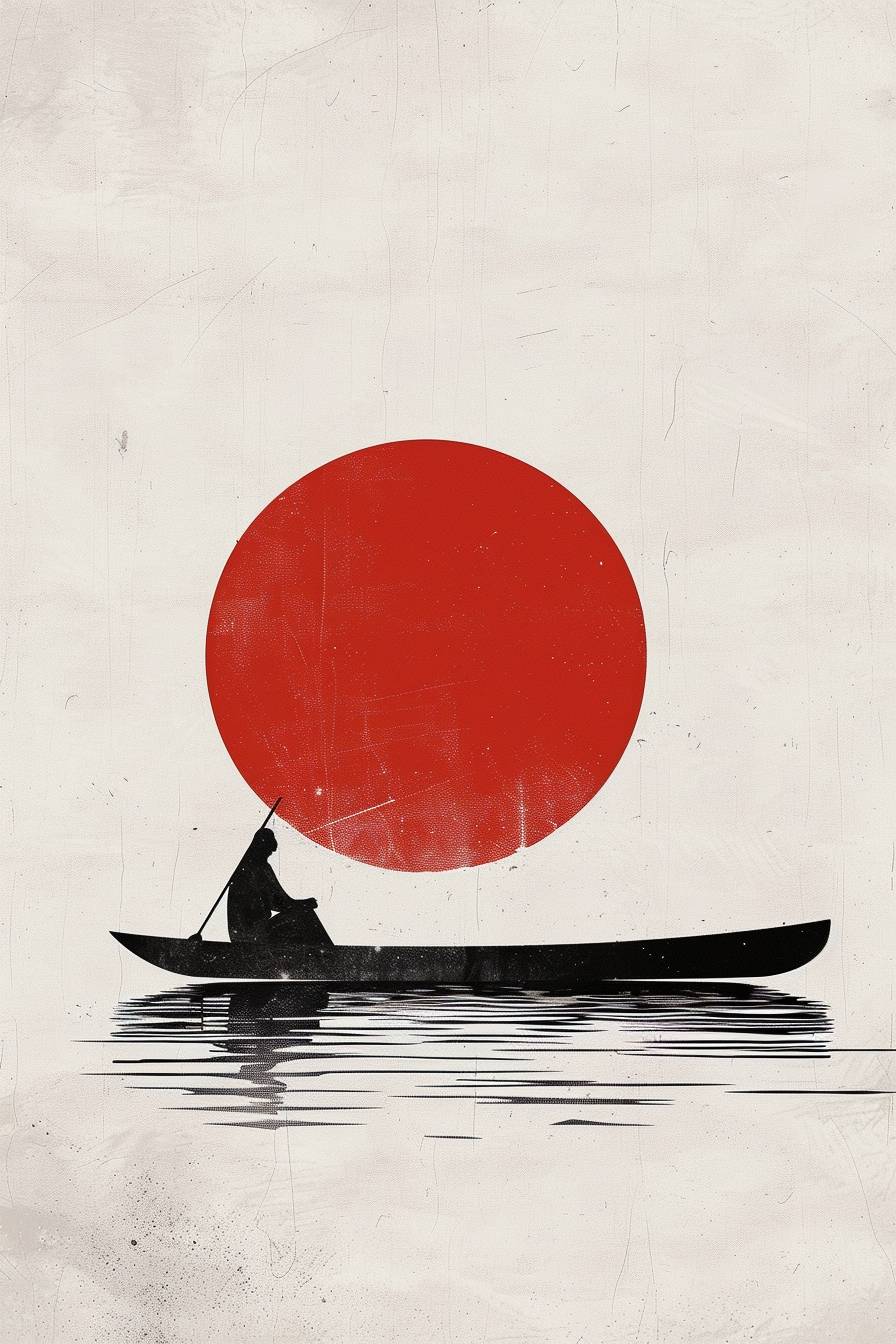 Canoe, in the style of minimalist illustrator, reinterpreted human form, iconic album covers, white and crimson, stop-motion animation, elongated forms, flat illustrations