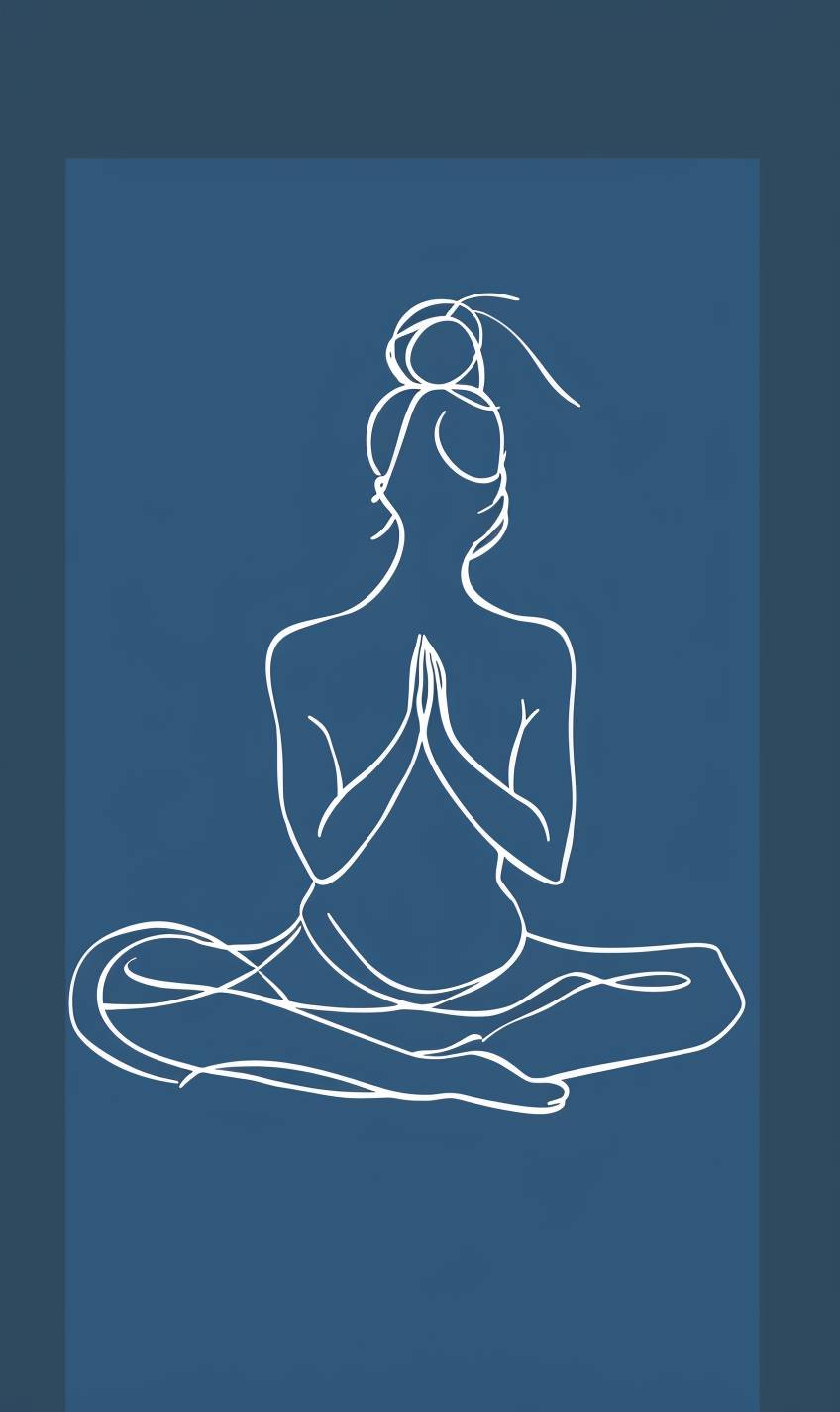 Logo, line drawing of yoga pose, blue background, white space around the outline, simple design