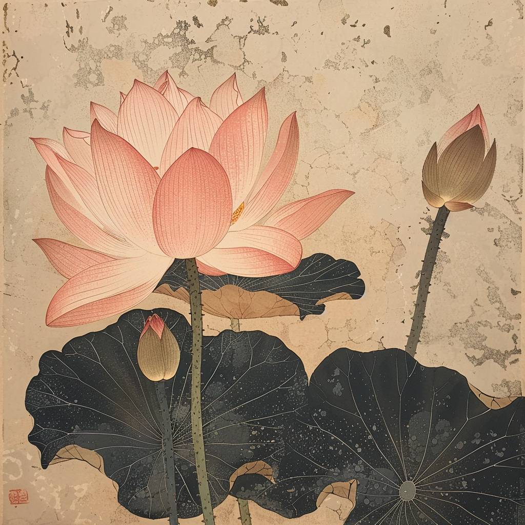 Lotus flower, in style of Kitagawa Utamaro