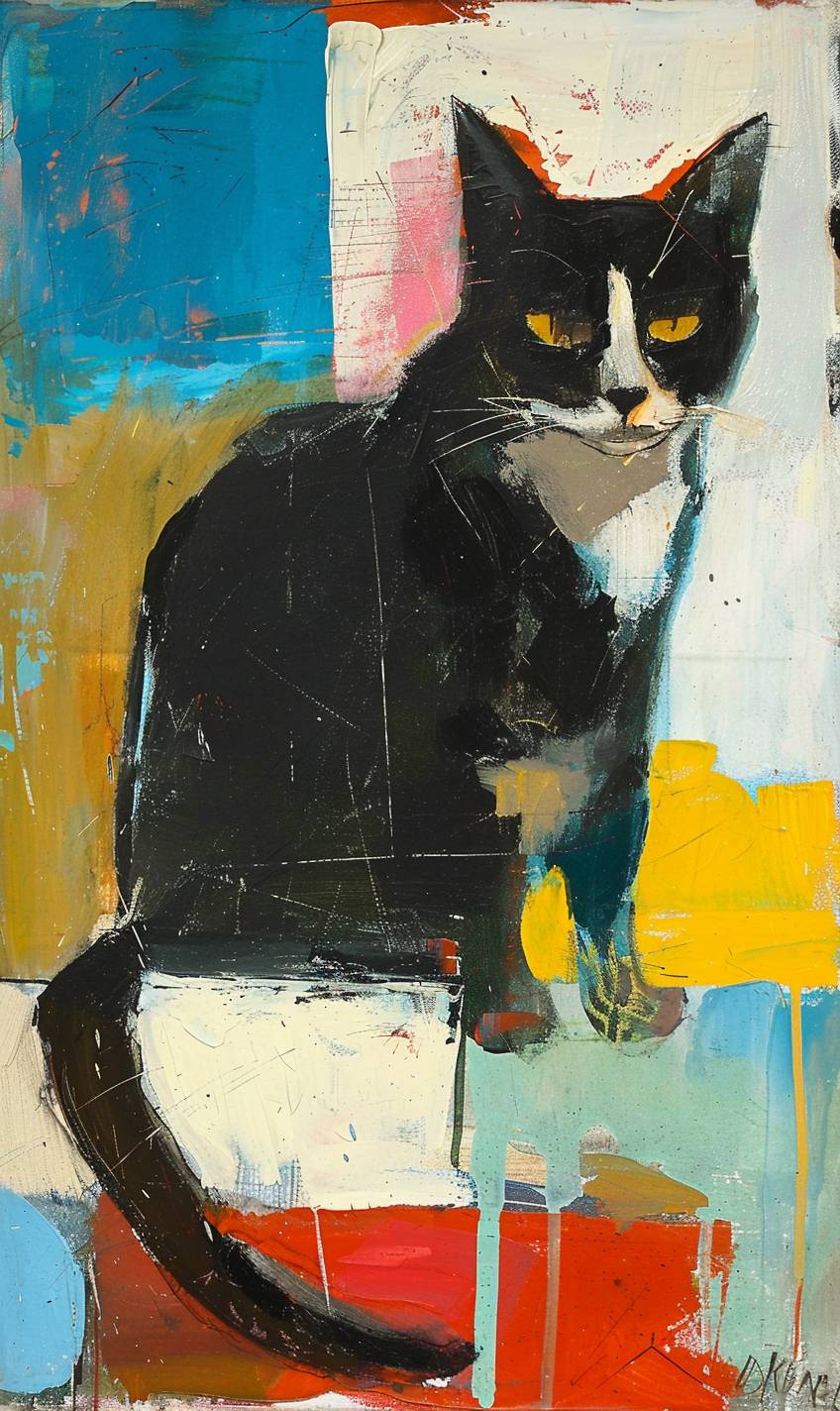 Feline animal painting in style of Richard Diebenkorn