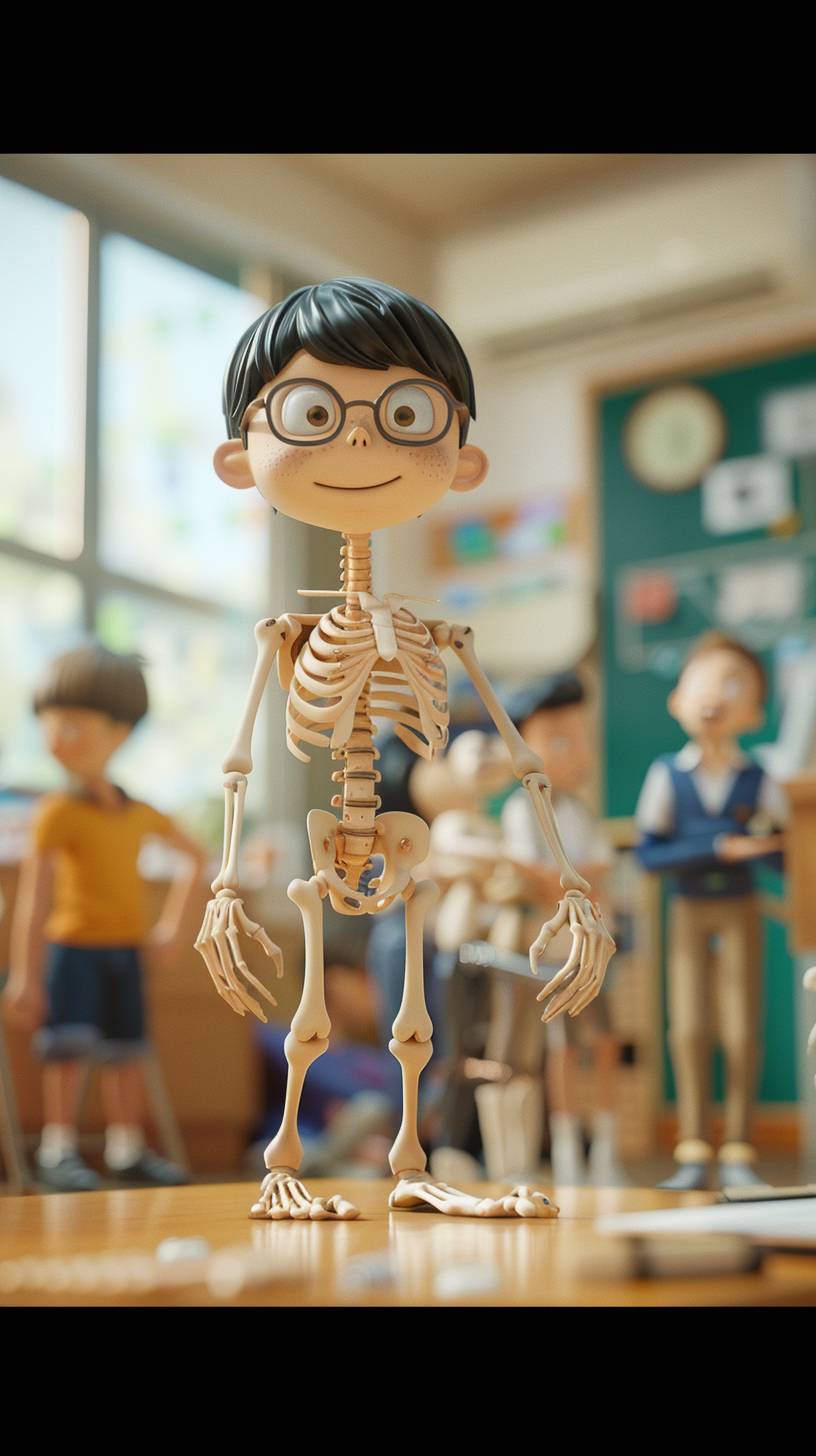 Study how the body works, Children, Japan, Classroom, 3D animation style