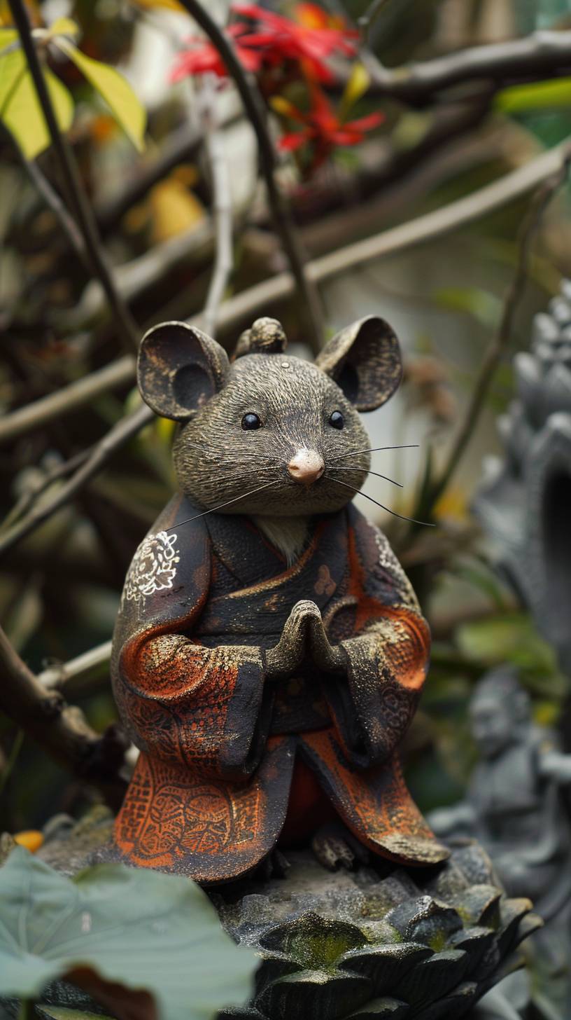 The handsome mouse wears a Tang suit and worships Buddha devoutly.