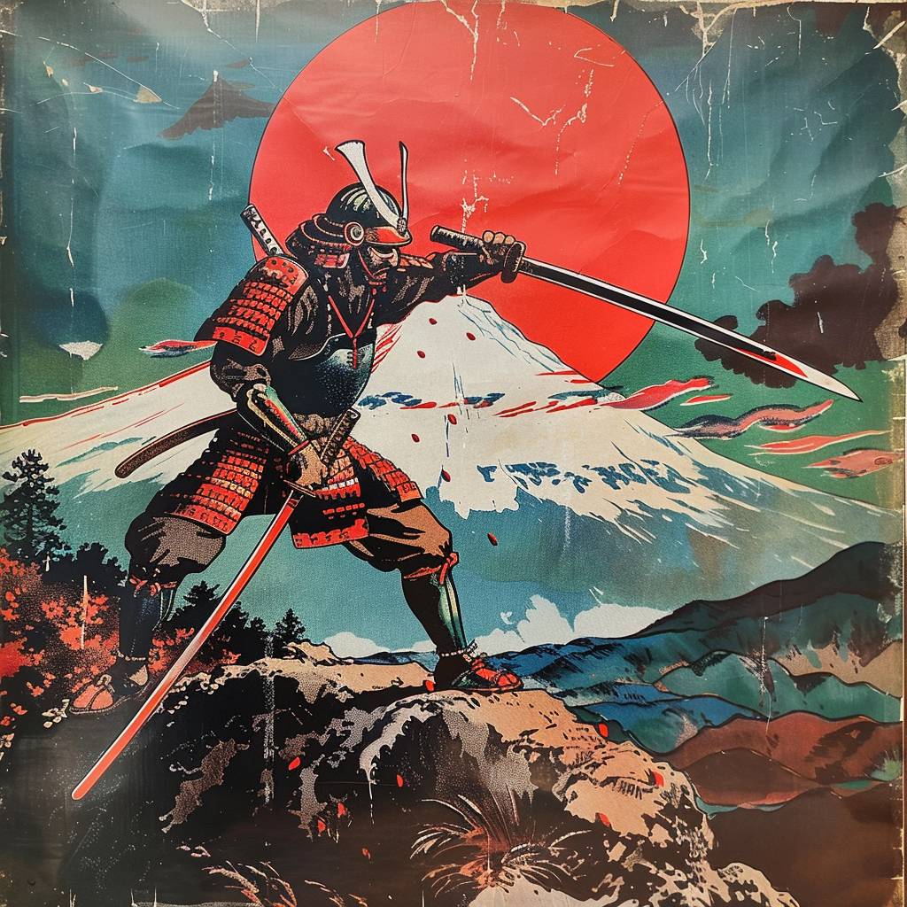 A Japanese Samurai on Mount Fuji, Vintage Comic