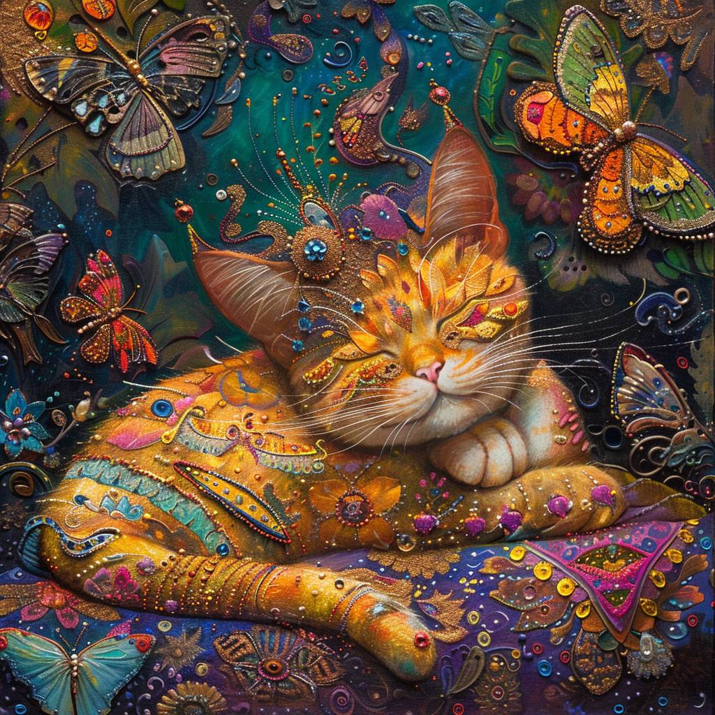Feline animal painting in the style of Victor Nizovtsev