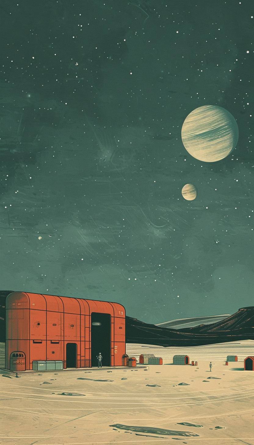 In the style of Alessandro Gottardo, Alien marketplace on a distant planet