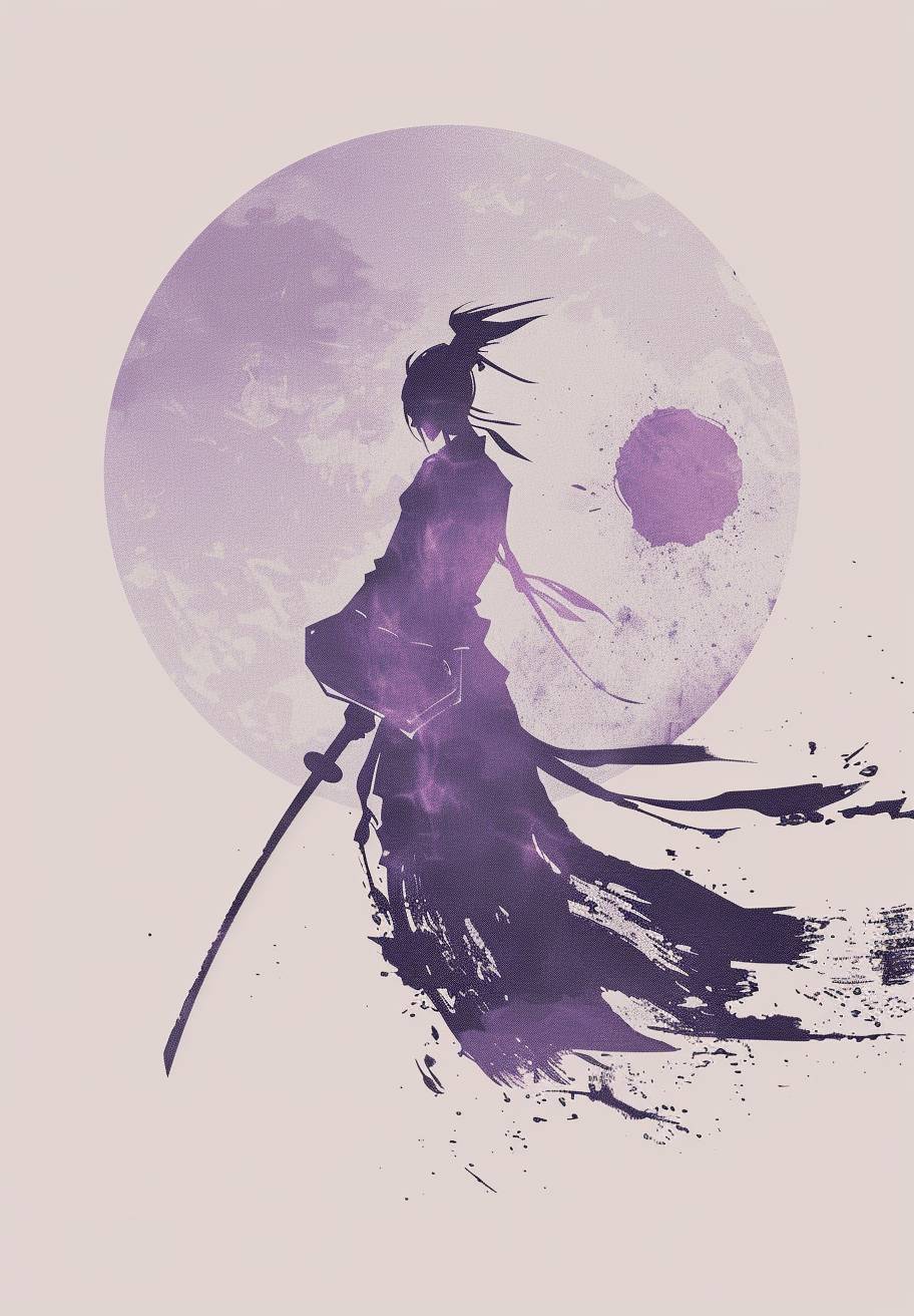 Logo incorporating science fiction and futurism, a Chinese swordsman with wine-containing gourd, Side view, close-up, best design, logo flat icon, pale violet