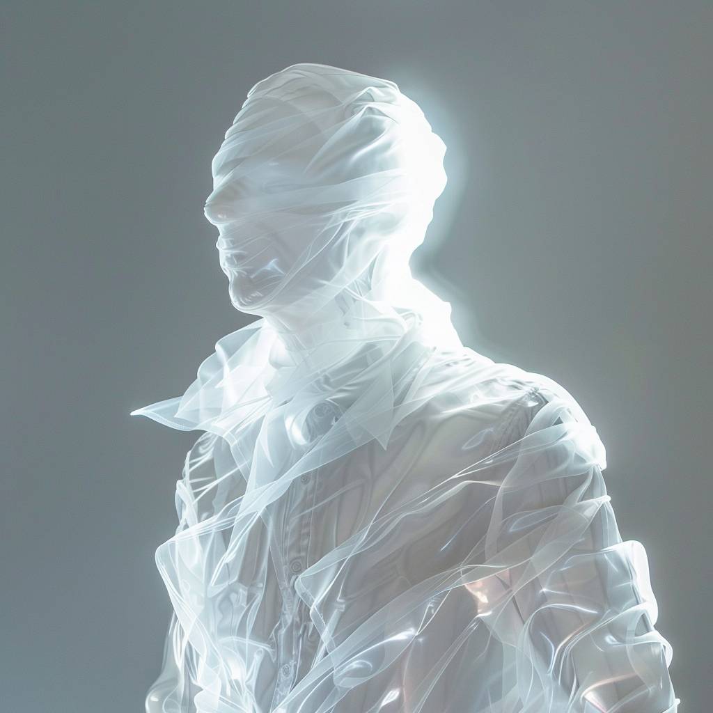 a glowing white silhouette of a [SUBJECT], ethereal background, glass morphism, iridescent, hyper-realistic --v 6.0
