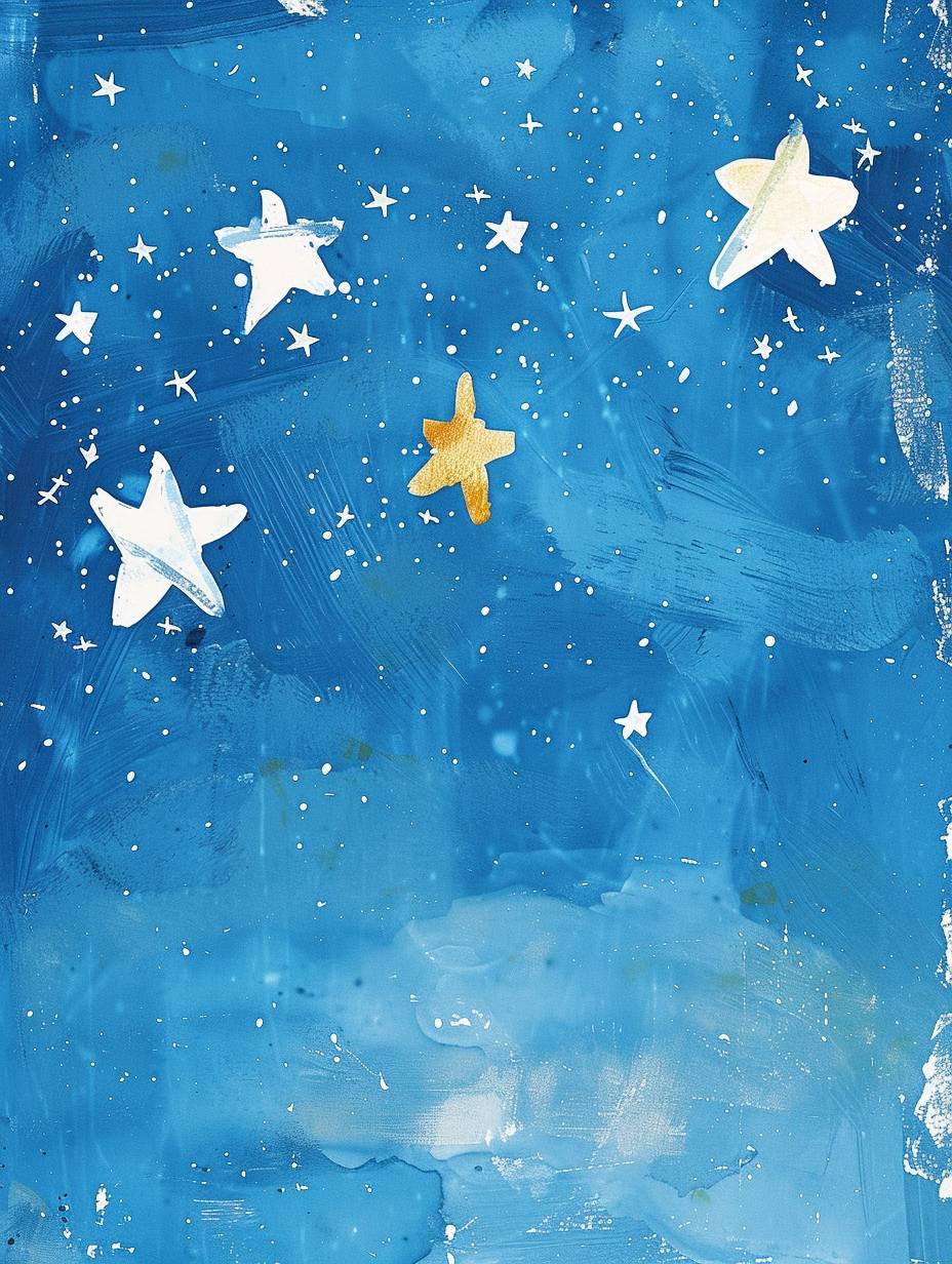 青い空に輝く星、水彩で描かれたようなシンプルなイラストスタイル。