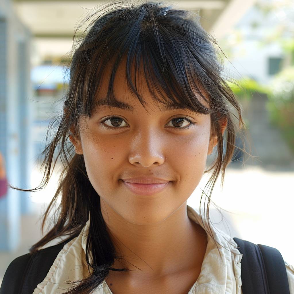 Porto Rican schoolgirl, photo, faint smile --style raw --v 6.0