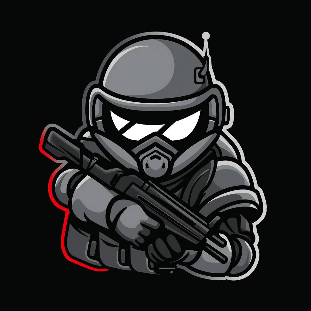 A mascot logo design of a soldier holding a gun with a helmet, illustration, simple, logo