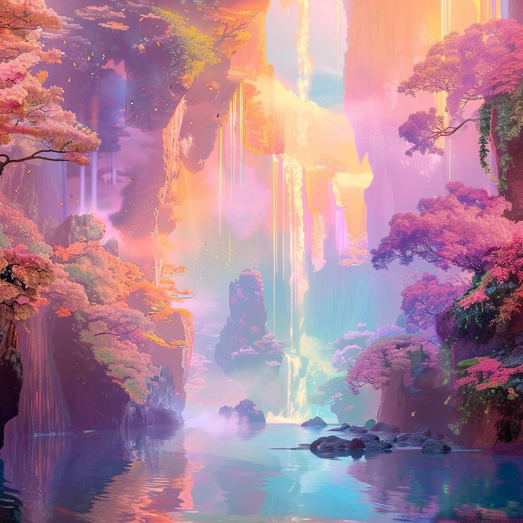 The overall color palette should be soft pastel colors and have a surreal, whimsical, magical, fantasy, dreamy feel.